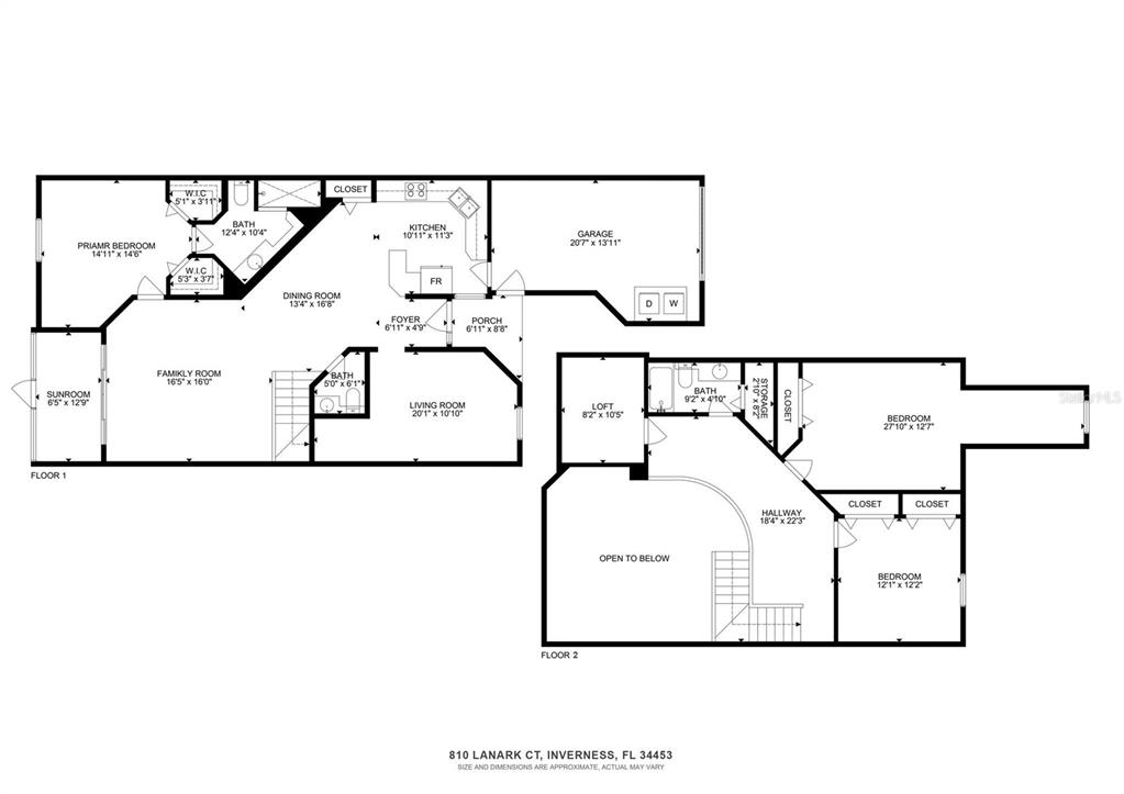 This is a two-story floor plan showing the layout of a residential home — 808 LANARK COURT, INVERNESS, FL