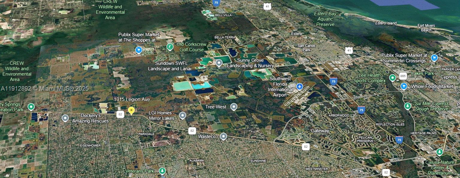 This is an aerial map showing the location of a property in Florida — 1015 Legion Ave, Lehigh Acres FL 33974, LEHIGH ACRES, FL