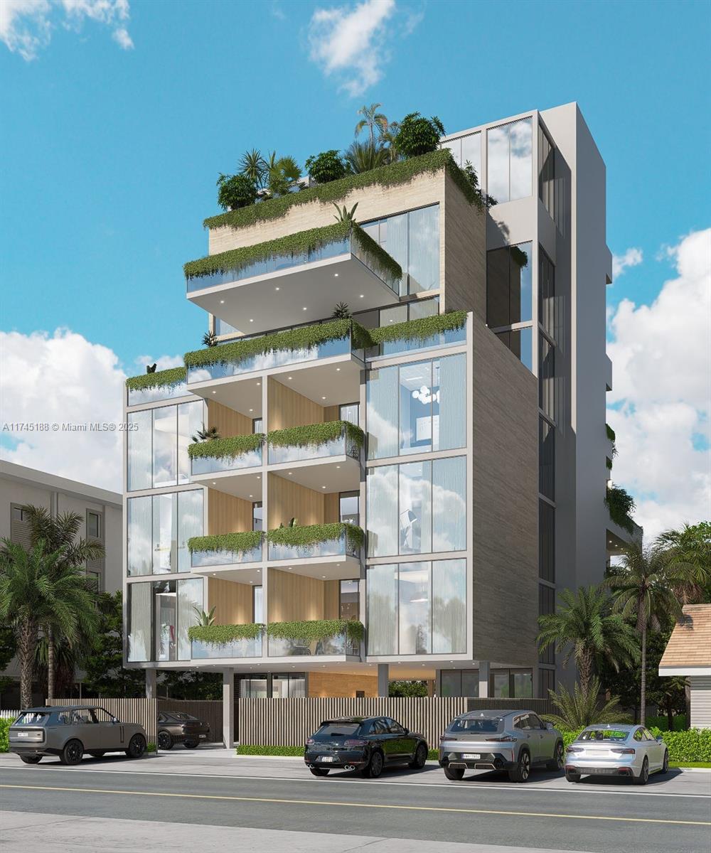 This is a rendering of a modern multi-story residential building with glass balconies and greenery — 9950 E Bay Harbor Dr, Bay Harbor Islands FL 33154, BAY HARBOR ISLANDS, FL