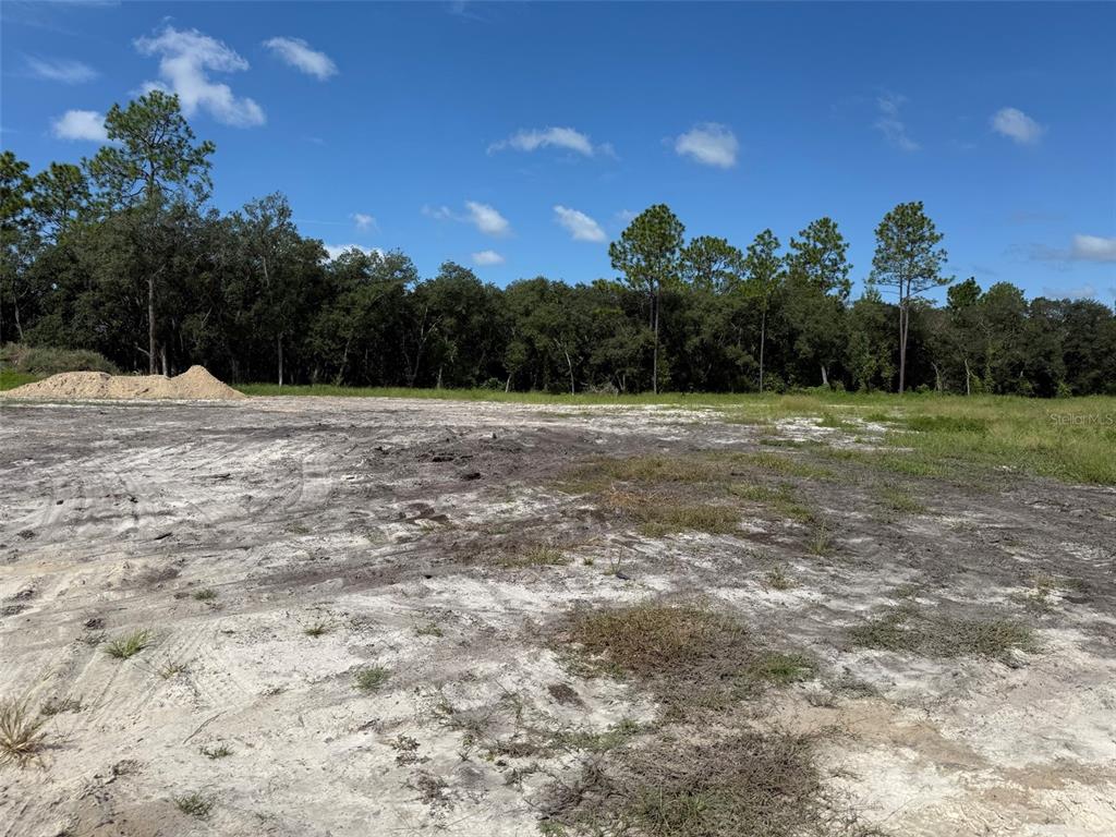A cleared, sandy lot features a pile of dirt with a dense forest in the background — TBD SW 146TH LANE ROAD, DUNNELLON, FL