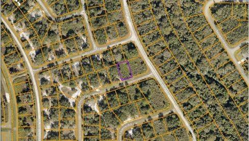An aerial map view highlights a single vacant residential lot outlined in purple — BRIXTON TERRACE, NORTH PORT, FL