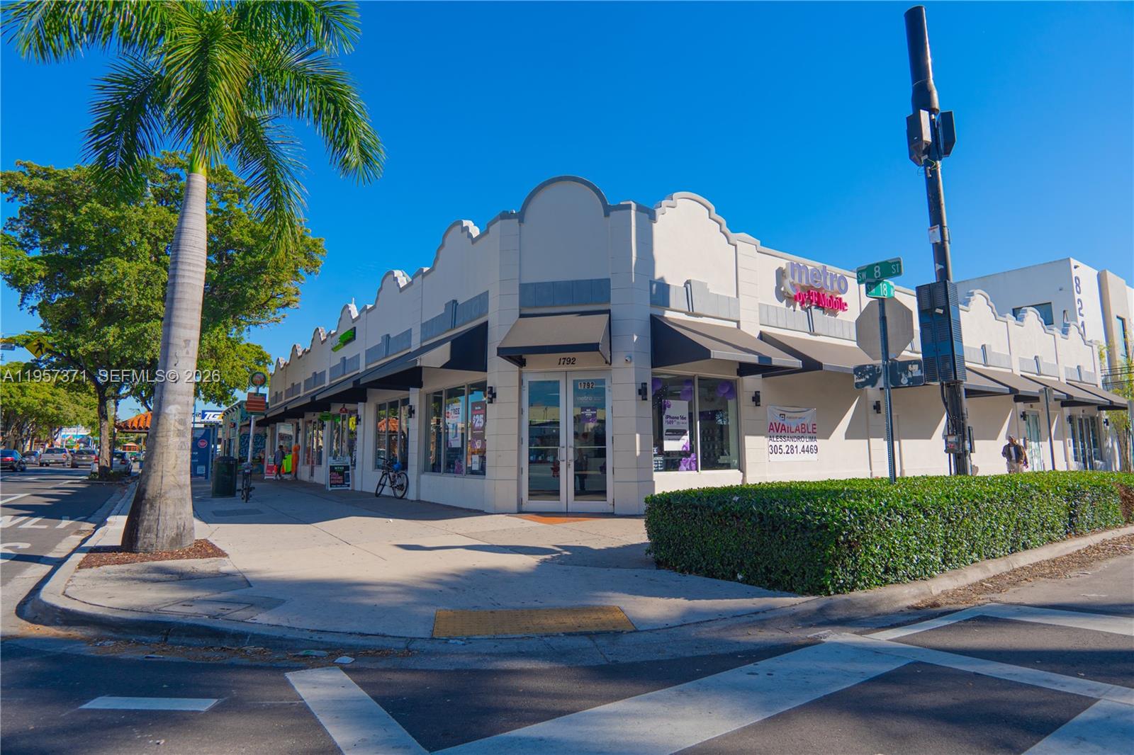 A corner commercial building with a Metro by T-Mobile storefront and a palm tree — 1782 SW 8 st # 1792, Miami FL 33174, MIAMI, FL
