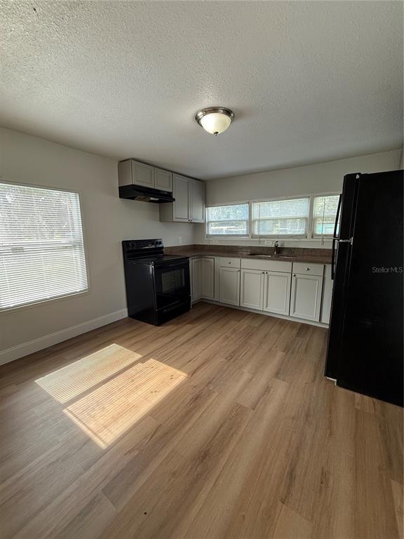 A kitchen features light-colored cabinets, black appliances, and light wood-look flooring — 37412 CARRINGER RD UNIT 37412, DADE CITY, FL