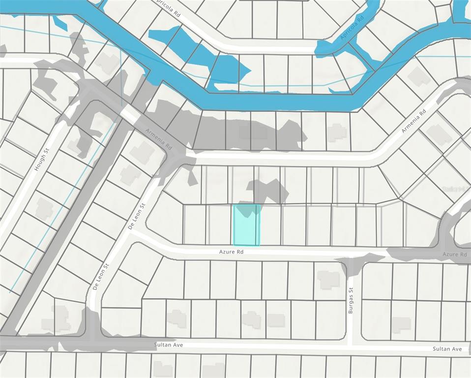 This is a map showing a highlighted residential property lot along Azure Road — AZURE ROAD, NORTH PORT, FL