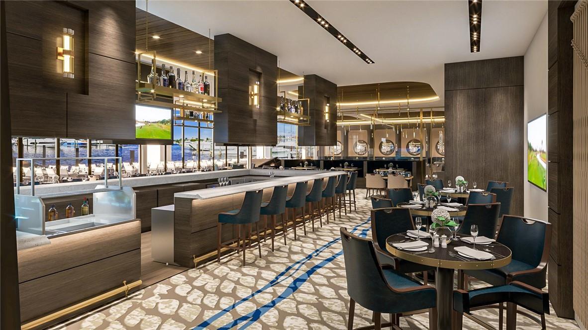 This rendering shows a modern bar and dining area with dark wood, stools, and tables — 2717 NE 42nd Street # 2717, Lighthouse Point FL 33064, LIGHTHOUSE POINT, FL