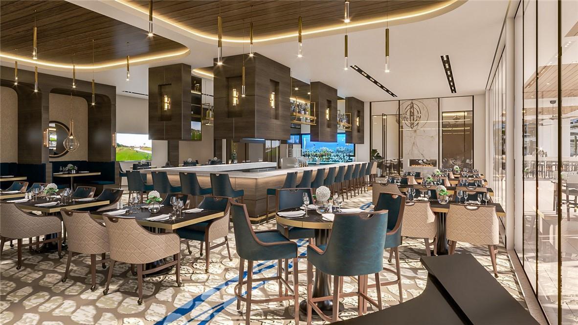 This rendering shows a modern restaurant interior with a central bar, dining tables, and chairs — 2717 NE 42nd Street # 2717, Lighthouse Point FL 33064, LIGHTHOUSE POINT, FL
