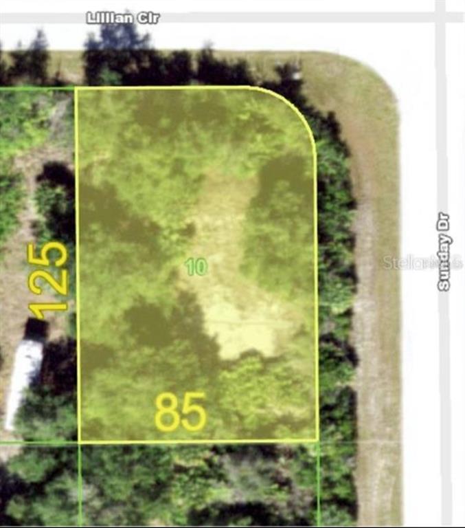 This is a map showing a vacant, rectangular corner lot with dimensions of 85 by 125 — 10193 SUNDAY DRIVE, PORT CHARLOTTE, FL