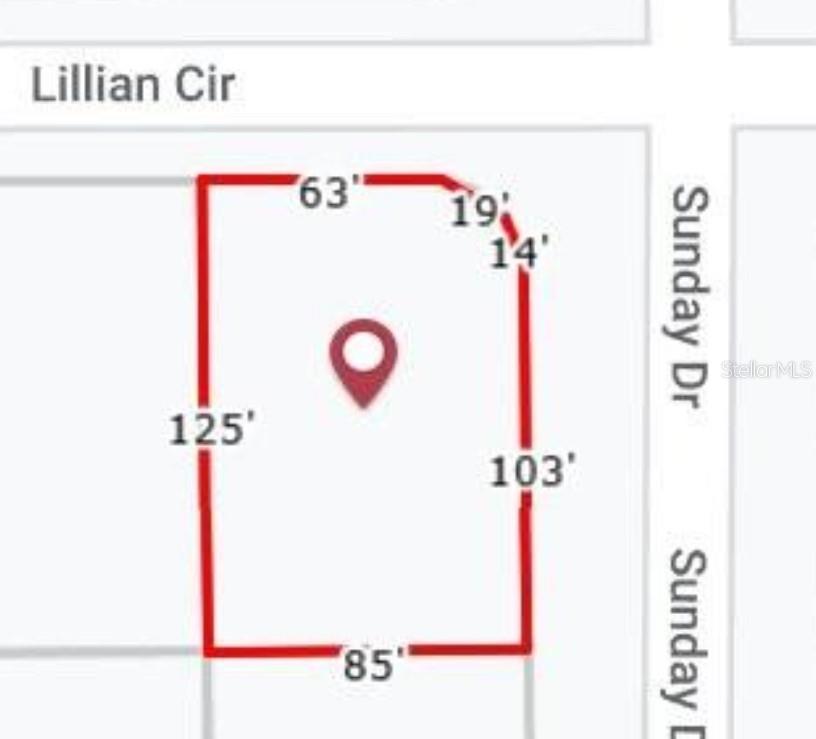 This map shows the property boundaries and dimensions of a corner residential lot — 10193 SUNDAY DRIVE, PORT CHARLOTTE, FL