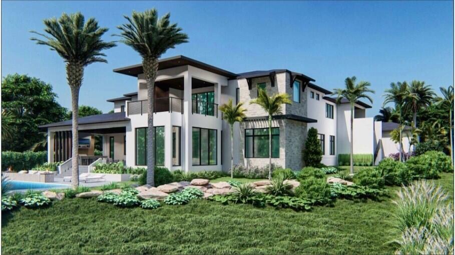 A digital rendering shows the exterior of a modern two-story house with a swimming pool — 4 Whitney Way, Ocean Ridge FL 33435, OCEAN RIDGE, FL