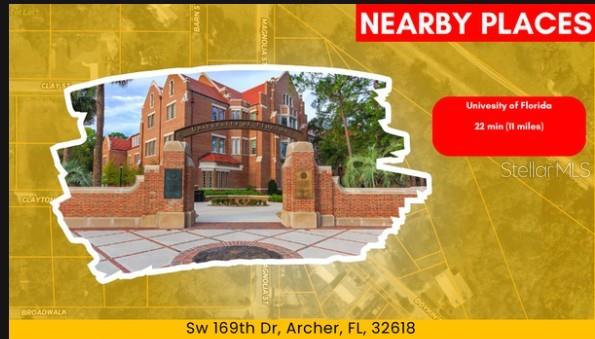 This image is a map showing the location of the University of Florida — 500 N MAGNOLIA STREET, ARCHER, FL