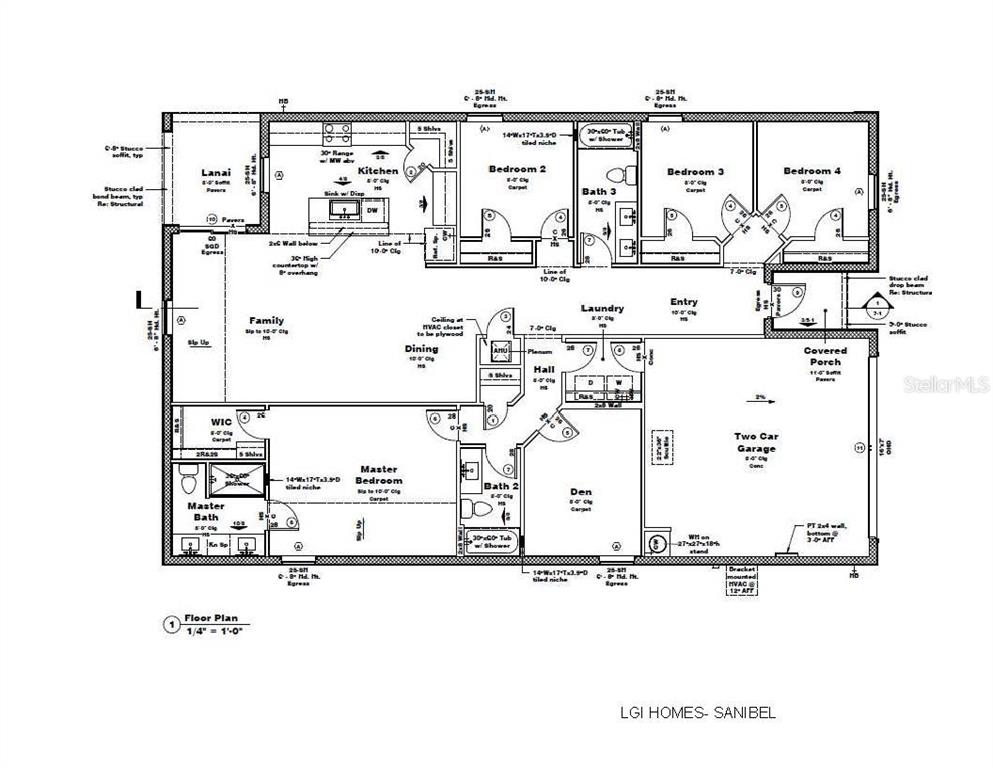This is a floor plan for a four-bedroom home with a two-car garage — 1447 WEBSTER STREET, NORTH PORT, FL