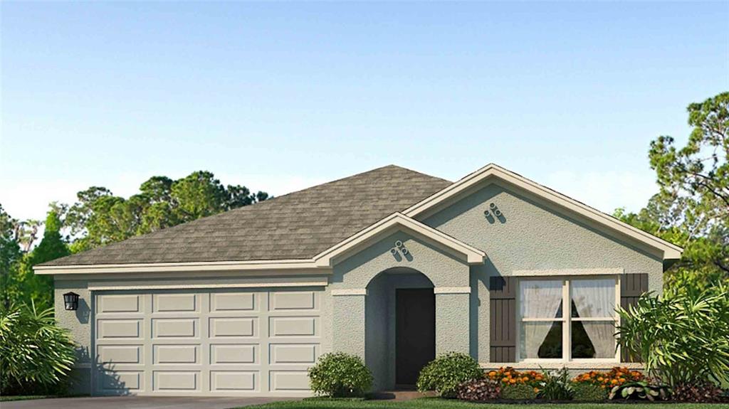 This is a digital rendering of a single-story house with a two-car garage — 11908 MOUNTAIN ISLAND TRAIL, PARRISH, FL