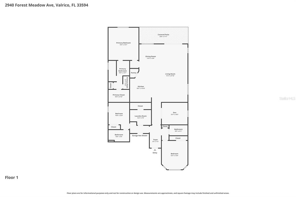 This is a floor plan for a single-story residential home — 2940 FOREST MEADOW AVENUE, VALRICO, FL
