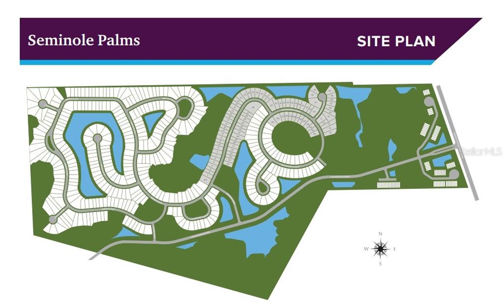 This is a site plan rendering showing a community park with a pool and lake — 1349 RIBBON PLACE, PALM COAST, FL