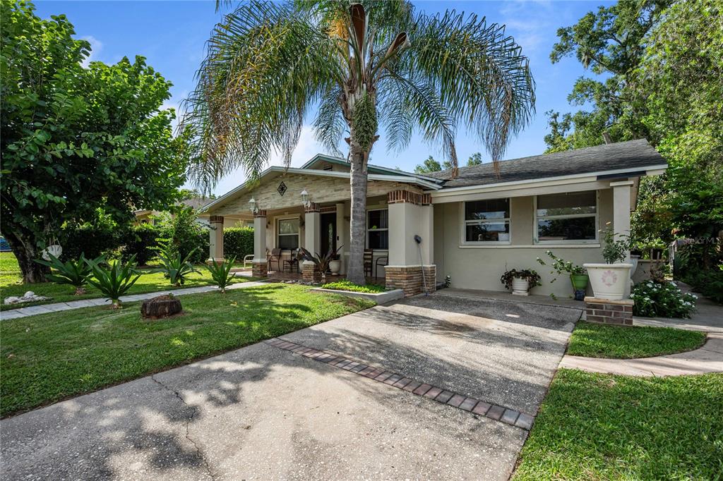A single-story house with a palm tree, a concrete driveway, and a covered front porch — 37253 SAFARI DRIVE, DADE CITY, FL