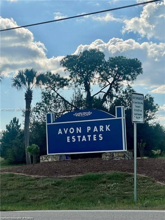A blue sign for Avon Park Estates stands near a palm tree and a road — 2301 S Avon Estates Blvd, Avon Park FL 33825, AVON PARK, FL