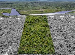An aerial view shows a rectangular, wooded lot bordering a river and surrounding forest — 770 N RIVER ROAD UNIT 7, VENICE, FL