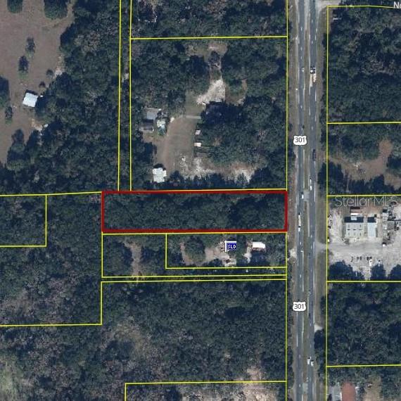 This is an aerial map showing a rectangular parcel of land outlined in red — TBD N US HWY 301, CITRA, FL