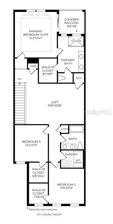 This is a floor plan of a residential upper level featuring three bedrooms and a loft — 1614 SANDHILL COURT, PALM HARBOR, FL