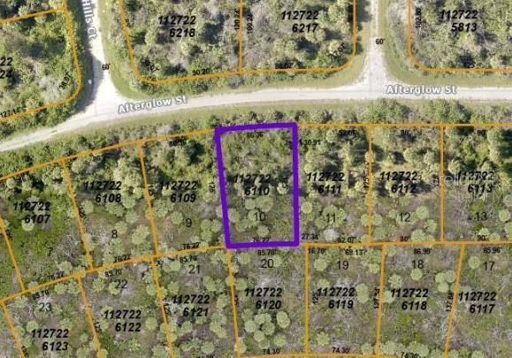 This is a map showing a highlighted rectangular plot of land in a residential area — AFTERGLOW STREET, NORTH PORT, FL