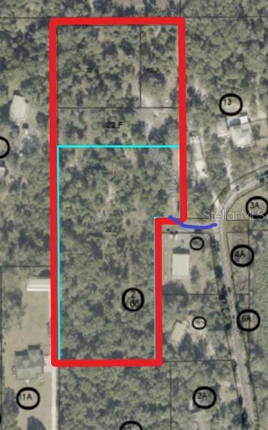 An aerial map shows a wooded land parcel outlined in red with a blue boundary line — 0000 CULVER WAY, GENEVA, FL
