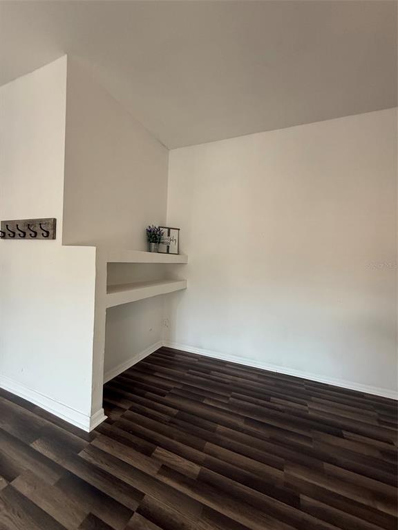 A room with dark wood-look flooring, white walls, and two built-in recessed wall shelves — 5841 DORHAM PLACE, WESLEY CHAPEL, FL