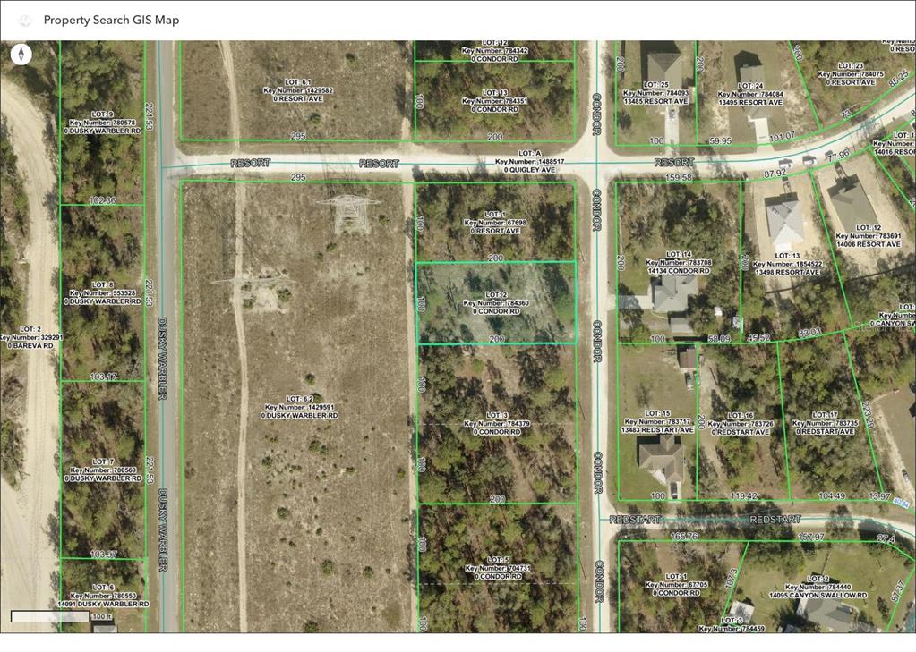 This is a property search GIS map showing land parcels and street layouts — 0 CONDOR ROAD, BROOKSVILLE, FL