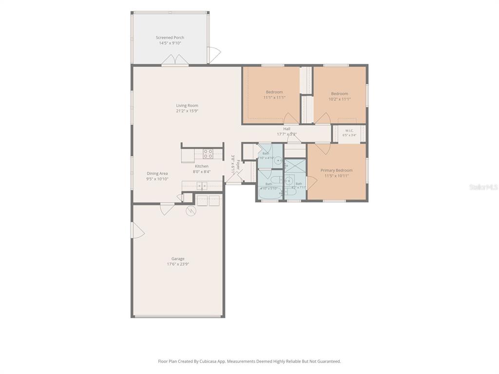 This is a floor plan of a single-story home featuring three bedrooms, two baths, and a garage — 1748 GREENLEA DRIVE, CLEARWATER, FL
