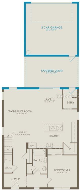 This floor plan shows a ground level with a garage, lanai, kitchen, and two bedrooms — 10704 LEAFY LAUREL STREET, ORLANDO, FL