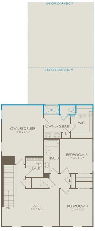 This is a floor plan for the second level of a home featuring four rooms — 10704 LEAFY LAUREL STREET, ORLANDO, FL