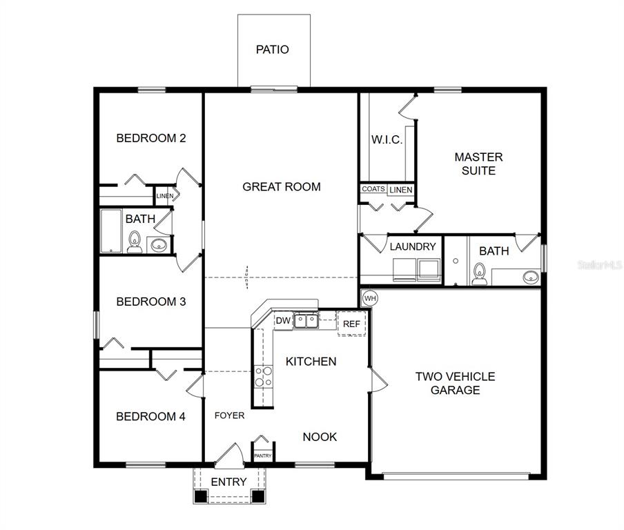 This is a floor plan for a single-story house with four bedrooms and a garage — 680 DUNBAR AVENUE, WINTER GARDEN, FL