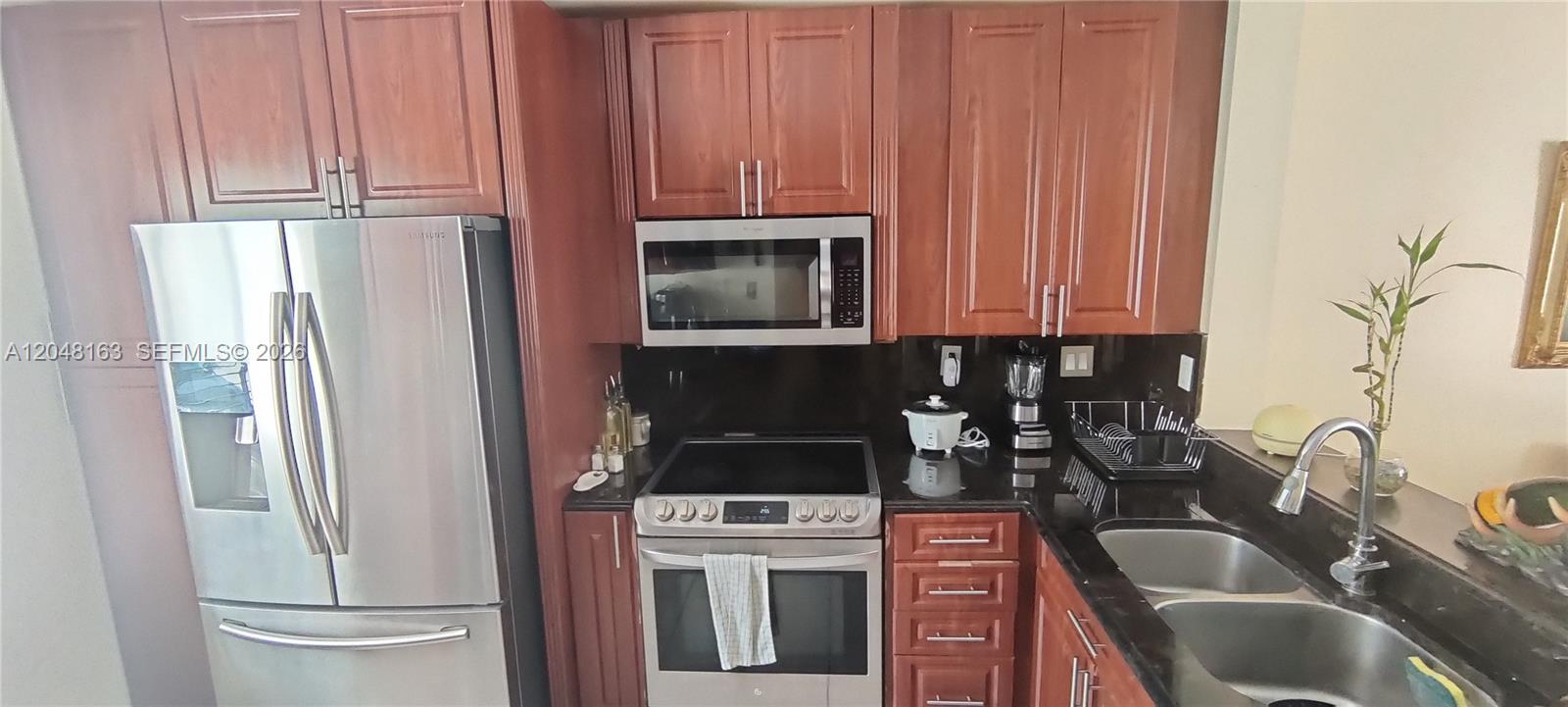 A kitchen features wood cabinets, stainless steel appliances, and black countertops — 14063 SW 177th St, Miami FL 33177, MIAMI, FL