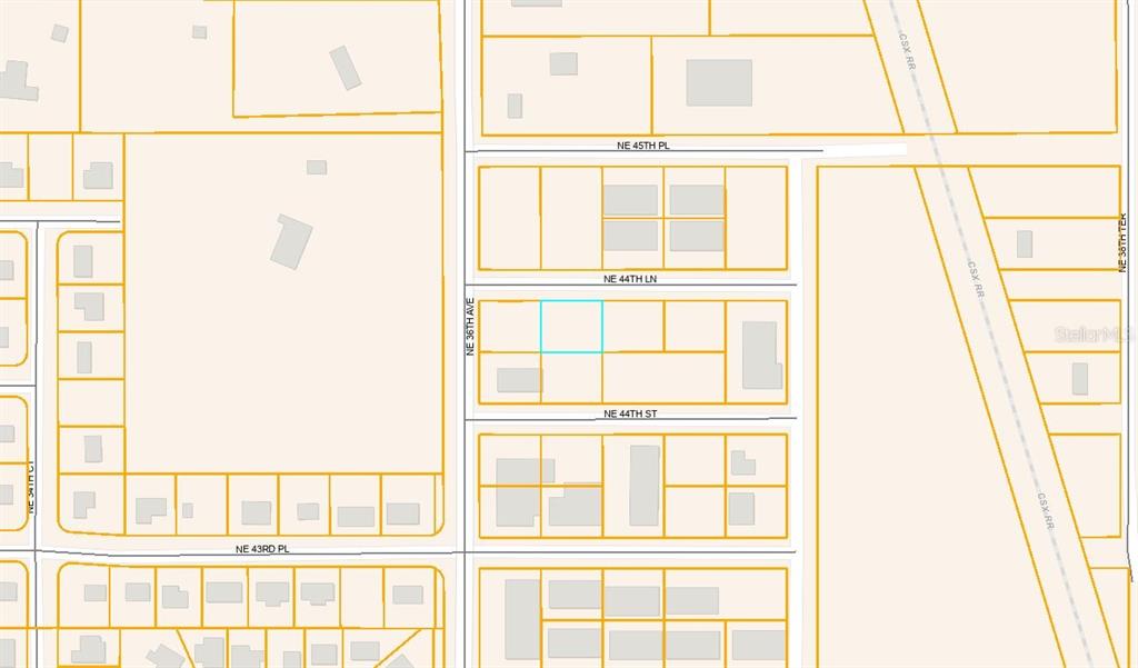 This is a map showing property lot lines and street names in a residential area — NE 44TH LANE, OCALA, FL