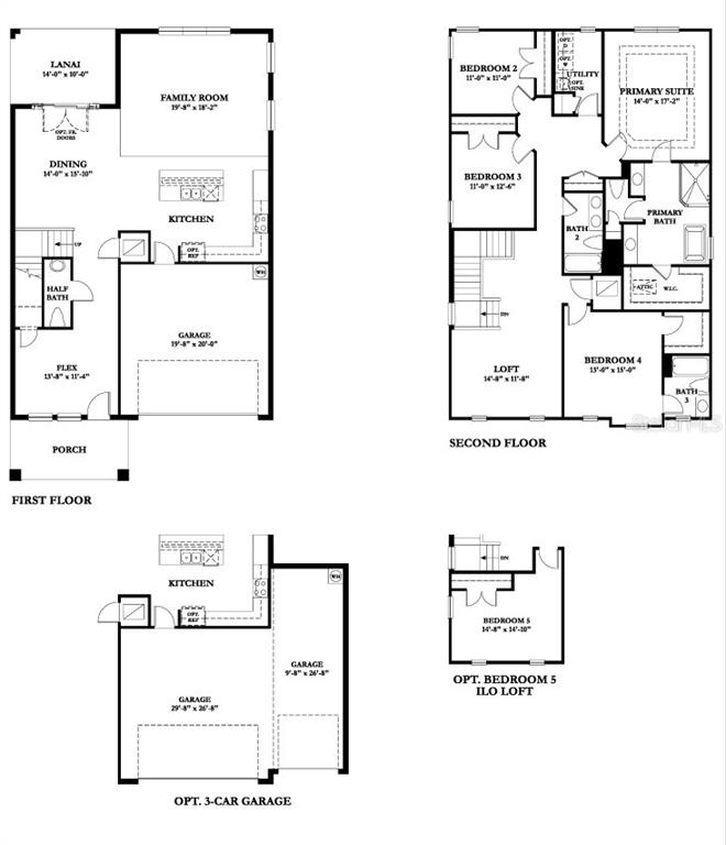 This floor plan shows the layout of a two-story house with optional garage and bedroom configurations — 1019 W CORAL STREET, TAMPA, FL