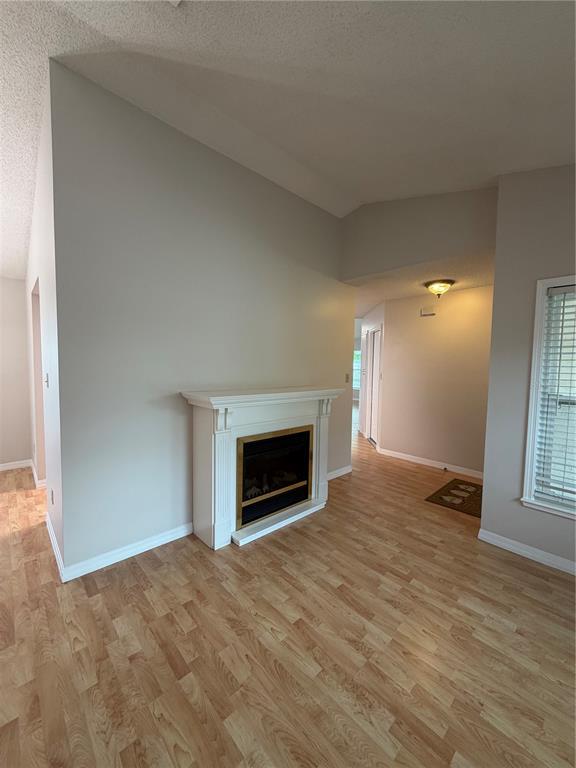 A living room features light wood-look flooring, a white fireplace, and a vaulted ceiling — 3727 DUNWICH AVENUE, ORLANDO, FL