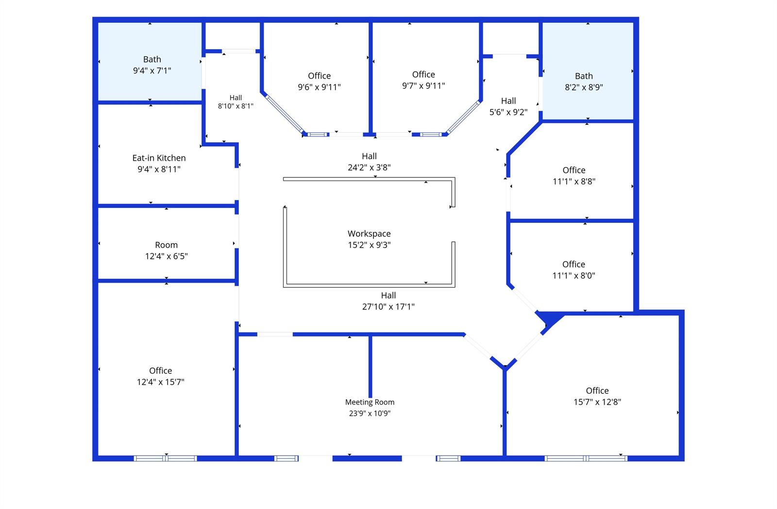 This is a floor plan showing a commercial office layout with multiple rooms and hallways — 1857 Banks Road # 1859, Margate FL 33063, MARGATE, FL