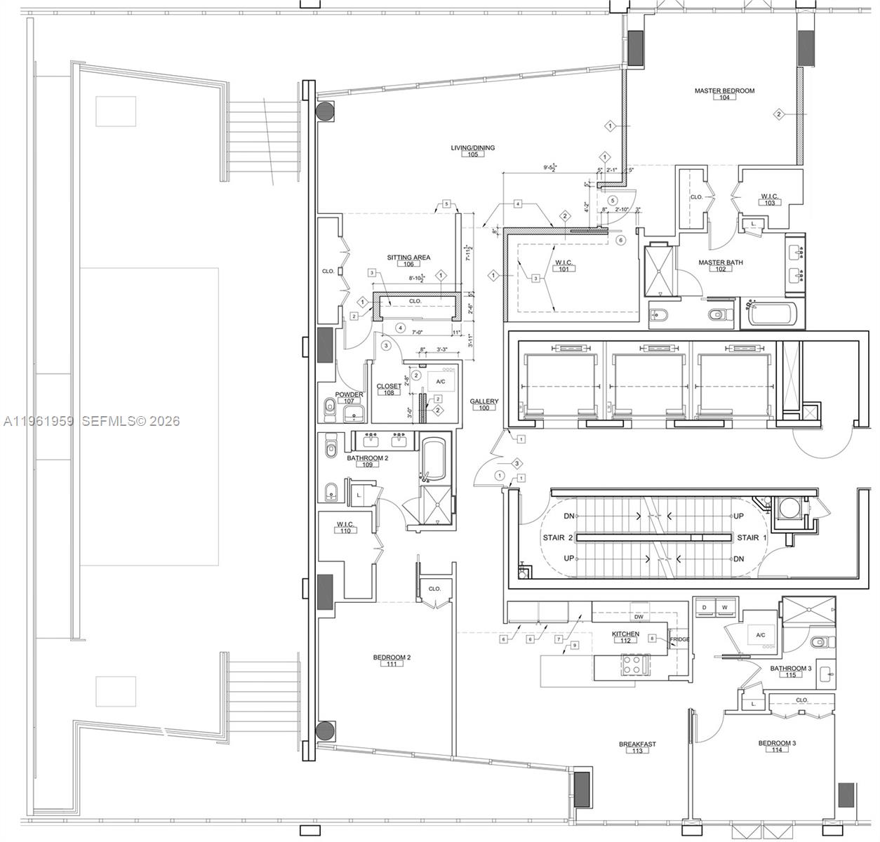 This is a floor plan showing a multi-bedroom residential unit with a large private terrace — 6899 Collins Ave, Miami Beach FL 33141, MIAMI BEACH, FL