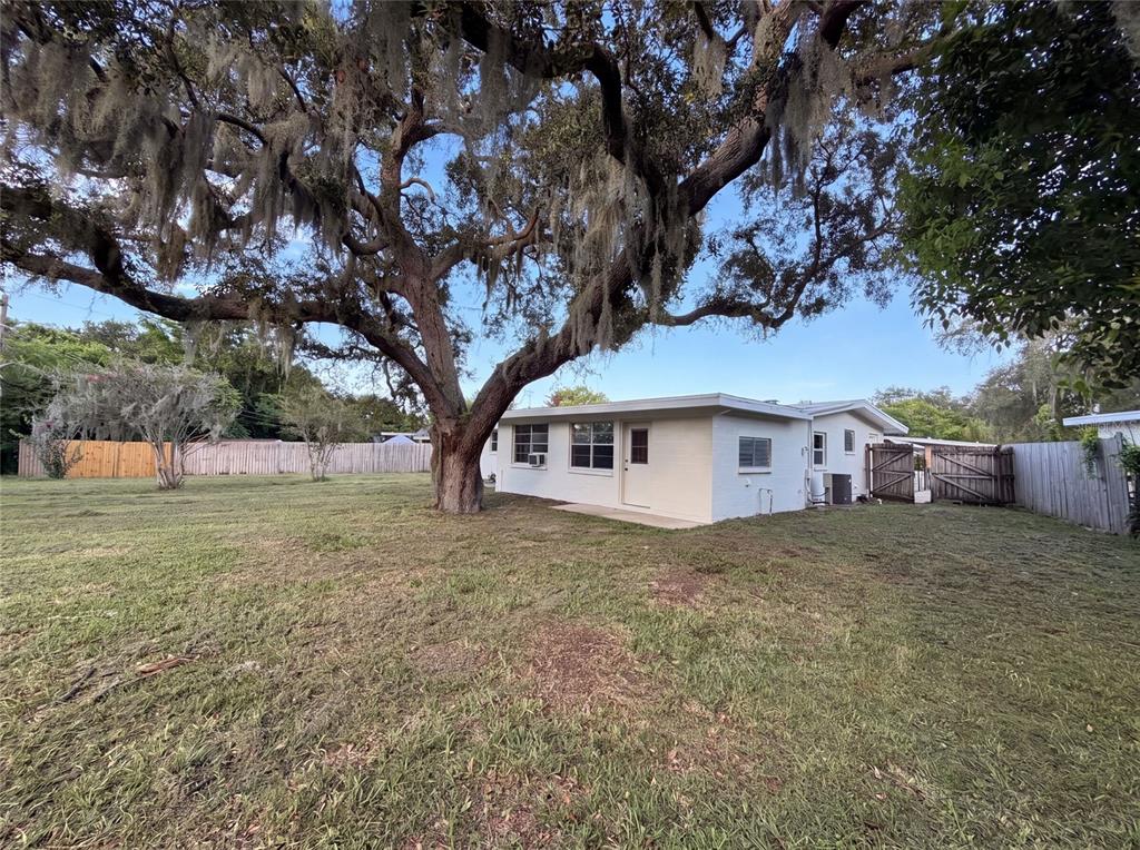 A single-story house with a large oak tree in the backyard and a wooden fence — 1436 ALABAMA AVENUE, HOLLY HILL, FL