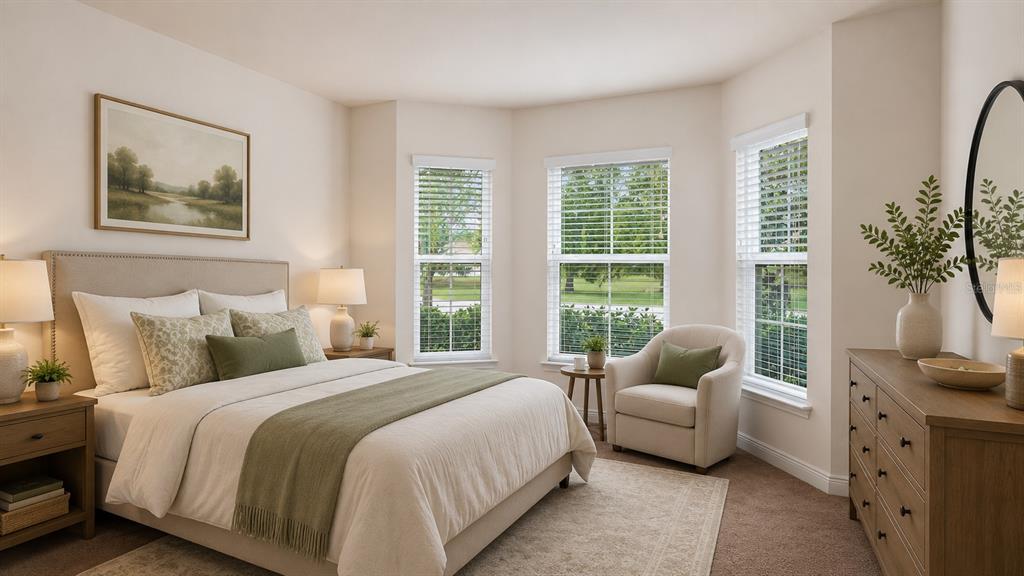 A bedroom features a bed, a dresser, an armchair, and three windows with white blinds — 7172 SHERMAN HILLS BOULEVARD, BROOKSVILLE, FL