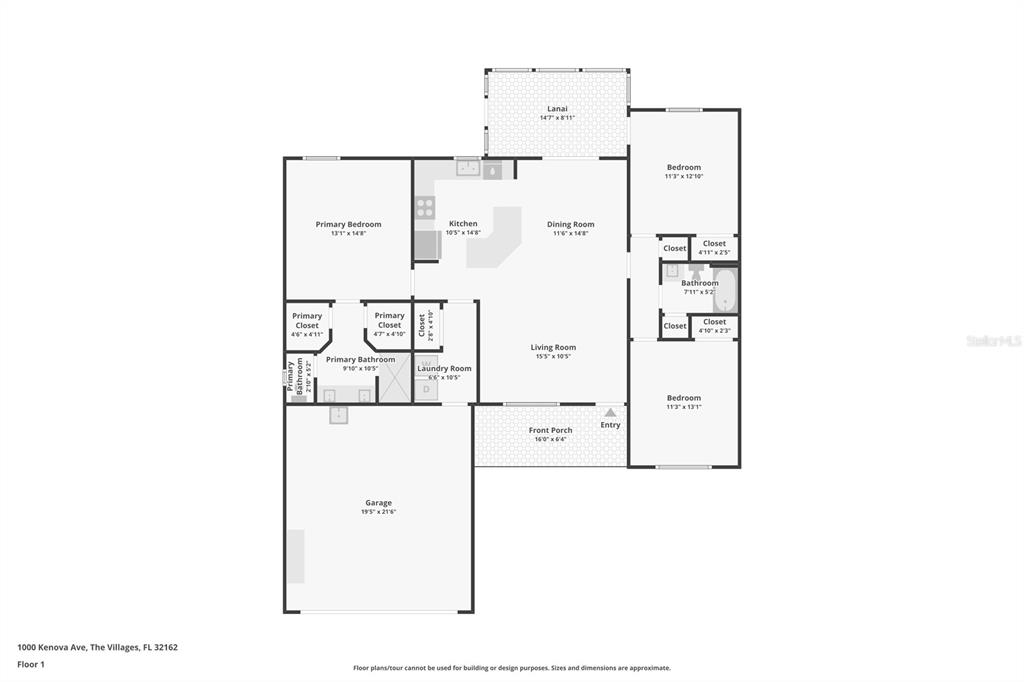 This is a floor plan of a single-story house with a garage and lanai — 1000 KENOVA AVENUE, THE VILLAGES, FL