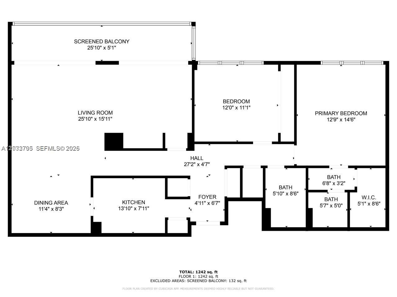 This is a floor plan for a two-bedroom, two-bathroom apartment with a screened balcony — 3821 Environ Blvd # 403, Lauderhill FL 33319, LAUDERHILL, FL