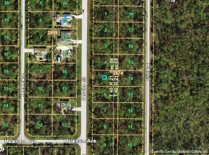This is a map showing residential land parcels between Jacobs Street and Friar Street — 1296 JACOBS STREET, PORT CHARLOTTE, FL
