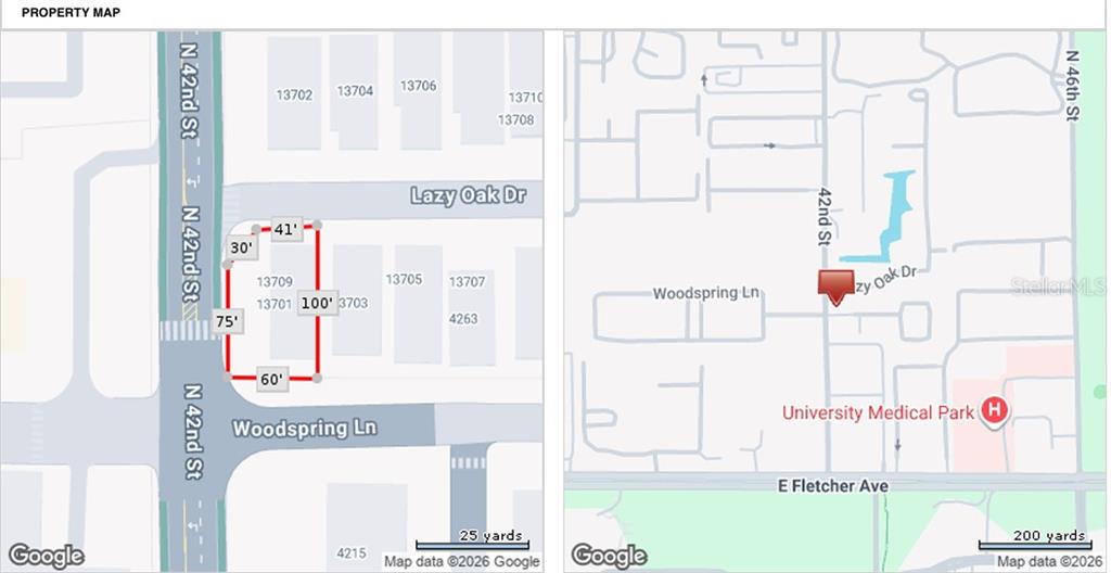 This property map shows the lot dimensions and location of a parcel near a street — 13701 LAZY OAK DRIVE, TAMPA, FL