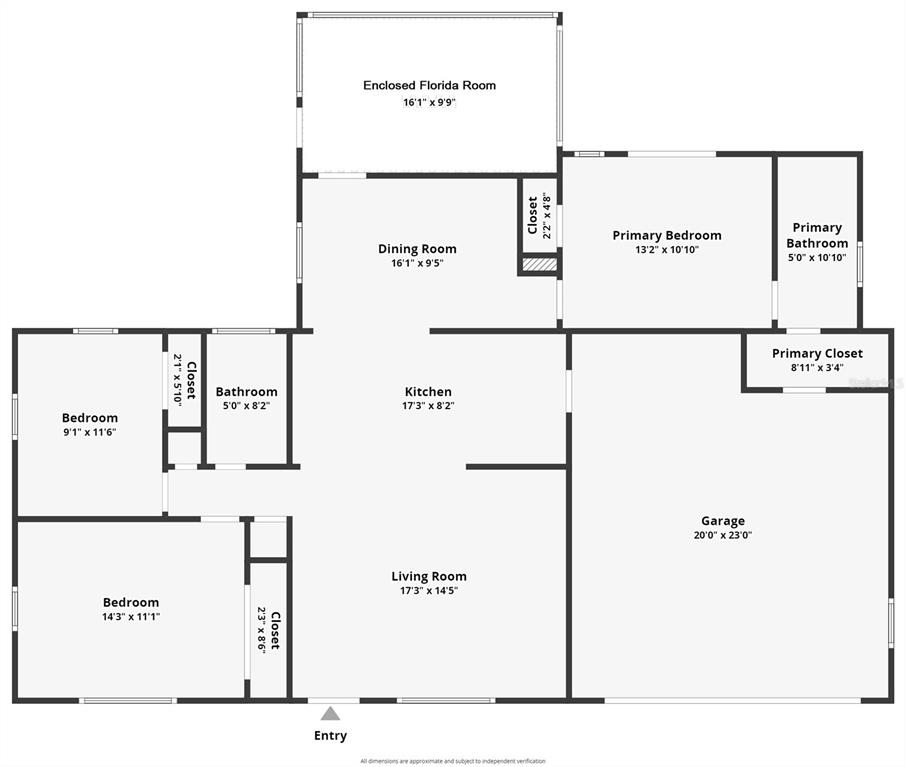 This is a floor plan of a single-story house with three bedrooms and a garage — 7610 117TH STREET, SEMINOLE, FL