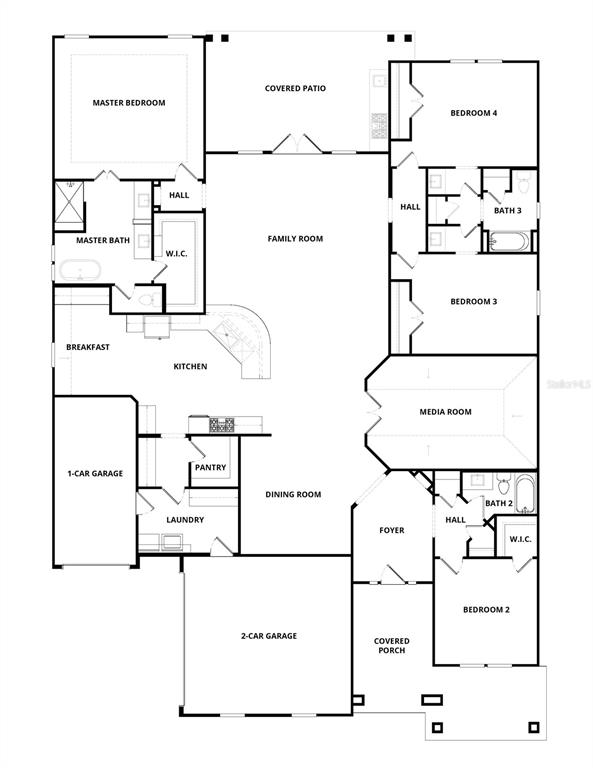 This is a floor plan for a single-story house with four bedrooms and three garages — 17444 NOKOTA AVENUE, HUDSON, FL