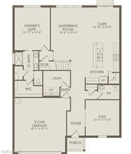 This is a floor plan of a single-story home featuring a garage, kitchen, and owner's suite — 294 Silent Lake, Lehigh Acres FL 33936, LEHIGH ACRES, FL