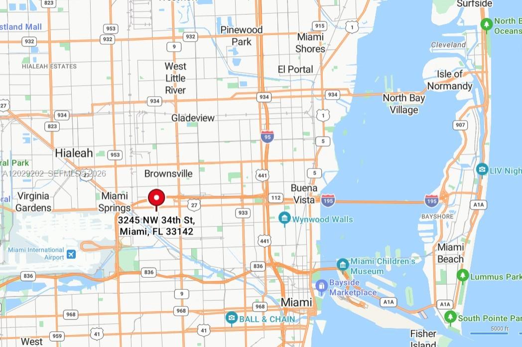This is a map showing the location of a property in Miami, Florida — 3245 NW 34th St, Miami FL 33142, MIAMI, FL