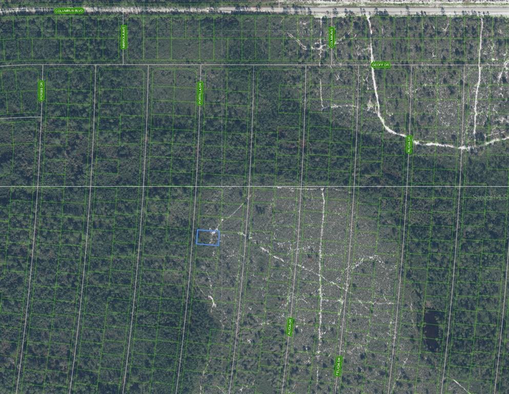 An aerial map view shows a highlighted rectangular parcel of land in a wooded area — 6624 PORTILLA DRIVE, SEBRING, FL