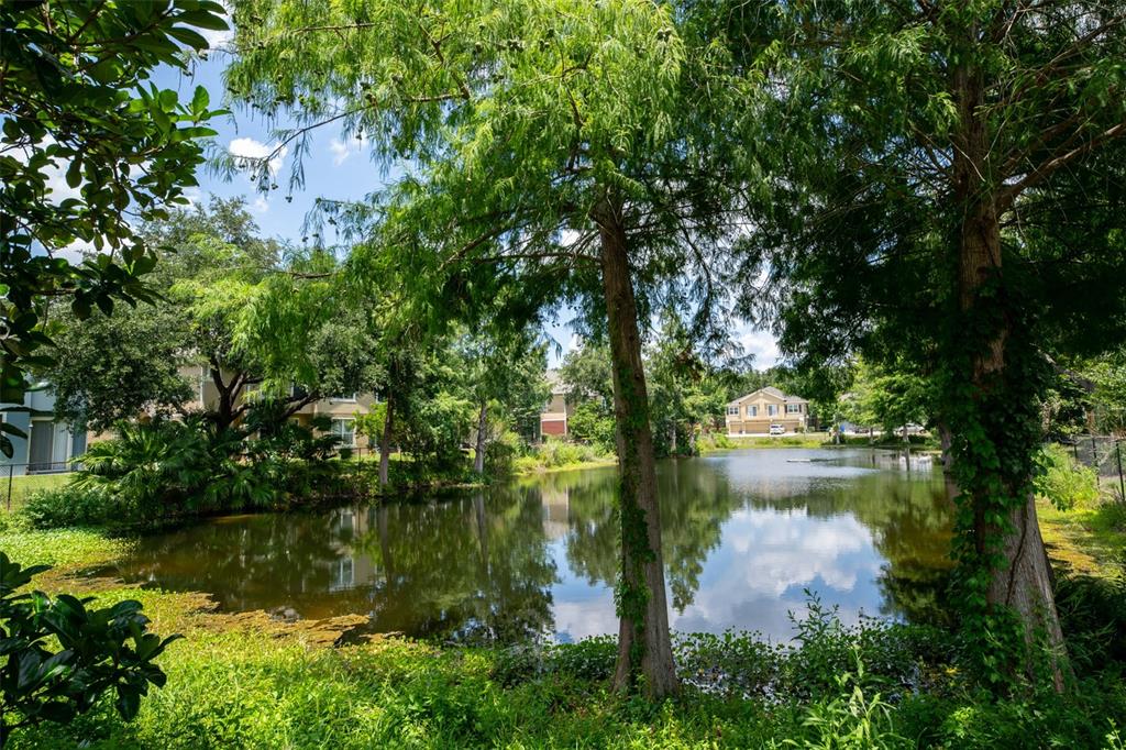 A pond sits in front of apartment buildings surrounded by lush green trees and vegetation — 3221 SAN JACINTO CIRCLE UNIT 3221, SANFORD, FL
