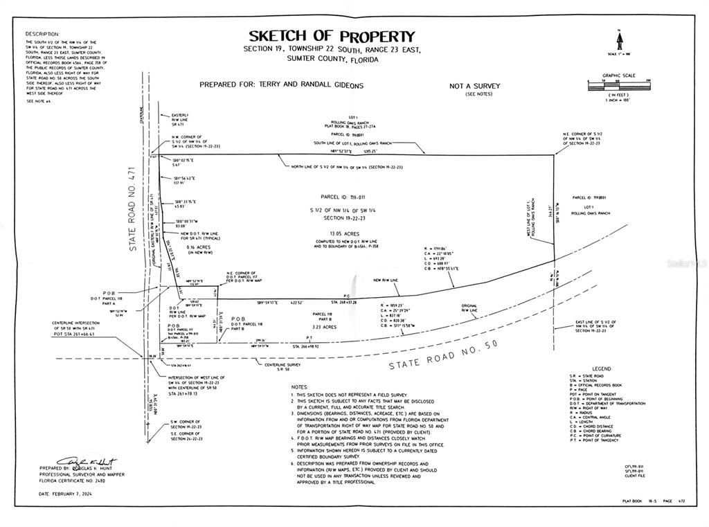 This is a property sketch map showing land parcels, road boundaries, and survey information — 3070 SR-50, WEBSTER, FL